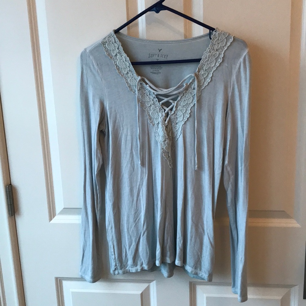 Light Blue AE Soft & Sexy Long Sleeve with Lace Up